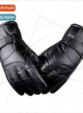 Leather gloves winter mens motorcycle riding electric car wi