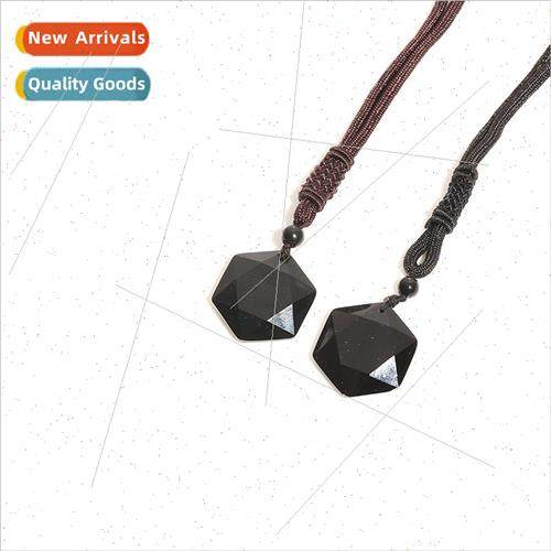 Natural obsidian necklace hexagram pendant sweater chain pen