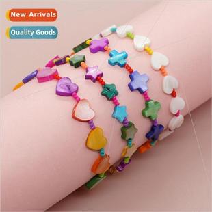 heart pentagram cross Bohemian beads peach rice beadi shell