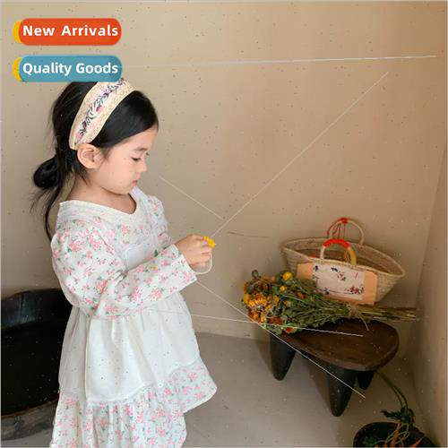 Girls floral dress spring and fall childrens Korean  of the