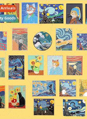 Oil Painting Series Brooch Set Starry Sunflower Girl with Pe