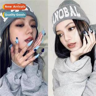 hat winter soo and fall knitted gray letters LISA Kim jisoo