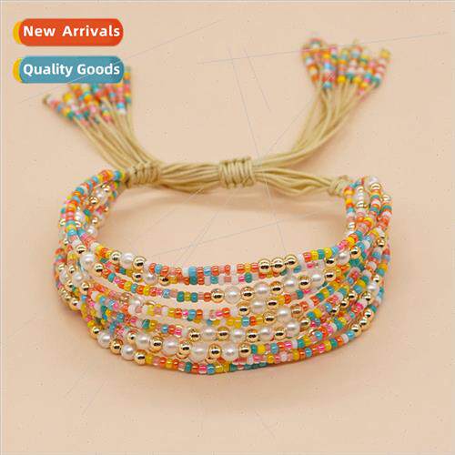 Fashion Bohemian 10 Loops MGB Rice Beads White Fake Pearls A