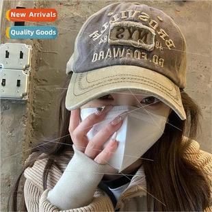 retro old tongue cap duck the embroidered Korean letters