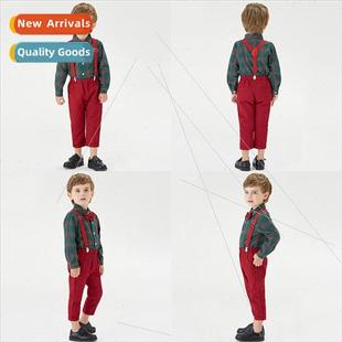 lapel suit sleeved long plaid tie bow children boys Autumn