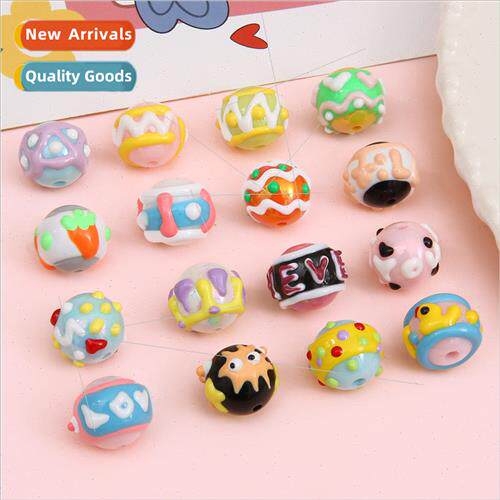 16mm cartoon hand-painted acrylic striped beads loose beads