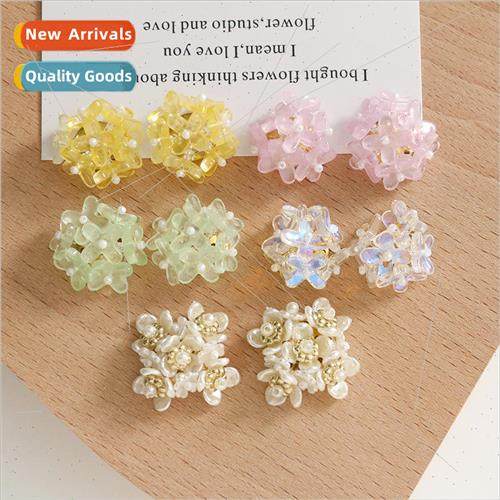 Summer clear colorful four-leaf clover flower cluster earrin