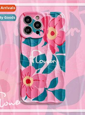 ins oil painting green leaves red flowers 适用 iPhone 14/13P