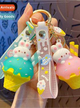 Creative cute dessert ice cream bunny keychain girl heart ex