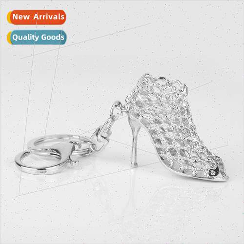 Creative fashion crystal high-heeled shoes car keychain meta