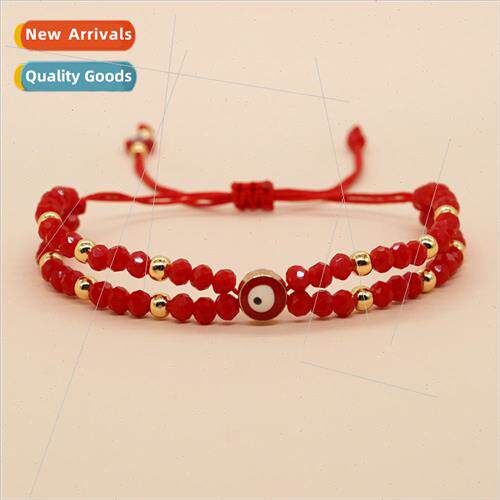Bohemian Style Hand Rope Red Drip Oil Eyes Copper Beads Red
