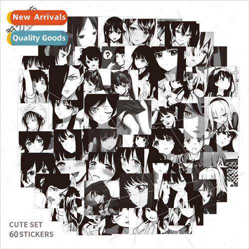 60 Japanese black and white female head graffiti stickers no