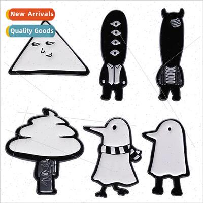 Black and white villain brooch creative geometric type aroun