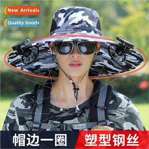 Mens summer solar fan hat UV protection fishing cap wire sha