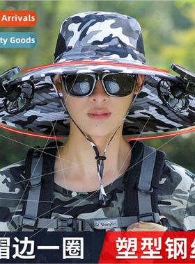Mens summer solar fan hat UV protection fishing cap wire sha