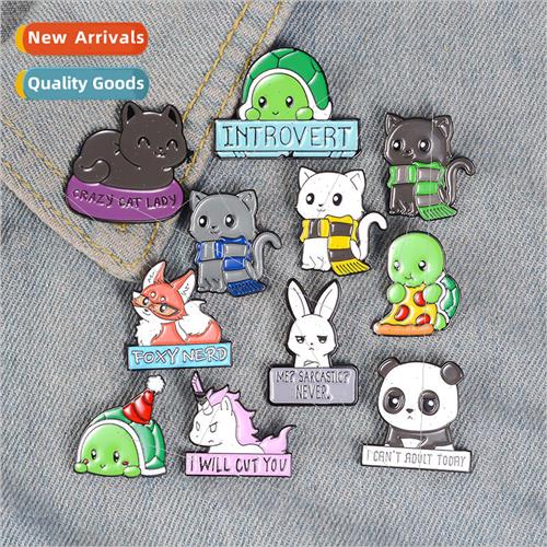 animal brooch cute little turtle pizza fox rabbit panda nerd