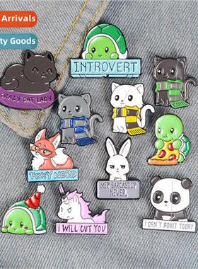animal brooch cute little turtle pizza fox rabbit panda nerd