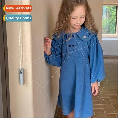 Korean fall 2023 new girls embroidery lapel bubble sleeve co