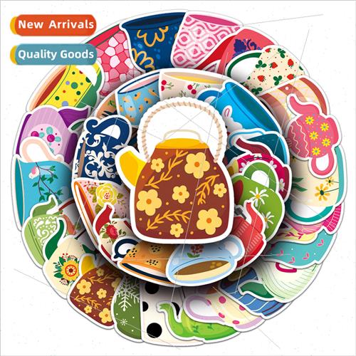 50 water cup teapot handbook stickers cute girl heart sticke