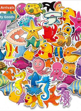 Sea creatures 50 new ins cute  handbook stickers water cup i