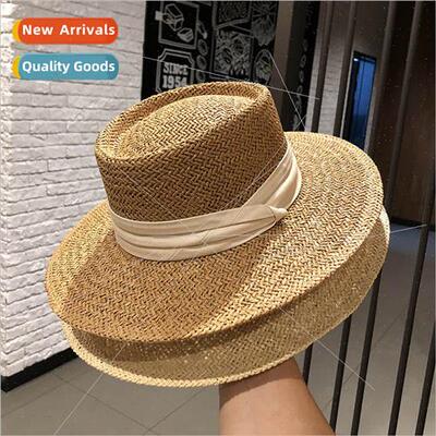 ins summer hand-woven wide brim flat brim celebrity bowler h