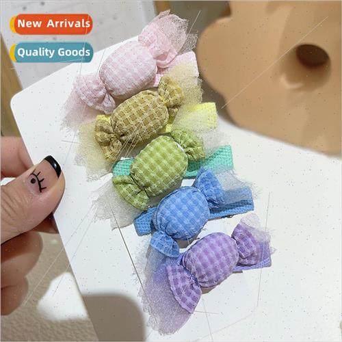 Cute fabric cotton plaid yarn side candy children hair clips
