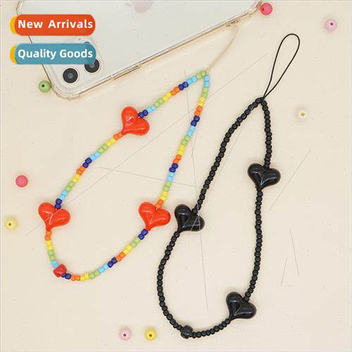 New Pure Black Glass Beads Handmade Beaded Cell Phone Chain