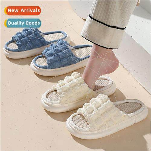 New Japanese linen slippers four seasons indoor home floor c