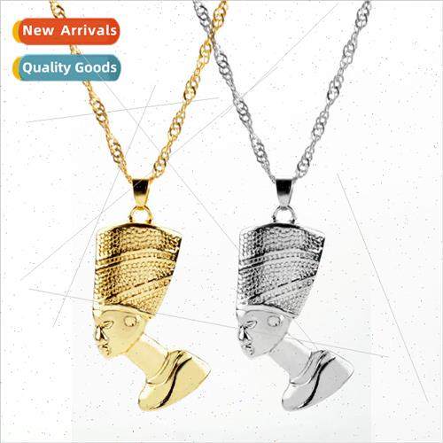 Exaggerated Metal Egyptian Pharaoh Cleopatra Head Pendant Ne