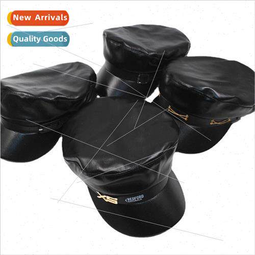 Korea fall and winter fashion PU leather England beret navy
