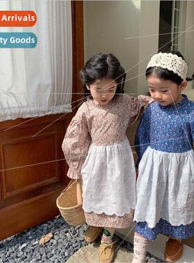 Korean childrens clothing girls hollow embroidery splicing f