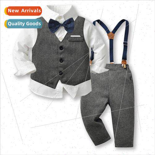 Childrens Bow Tie Suit Autumn New Gray Vest Long Sleeve Shir