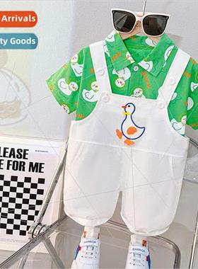2227 Summer Childrens Bib Pants Set New Boys Summer Printed