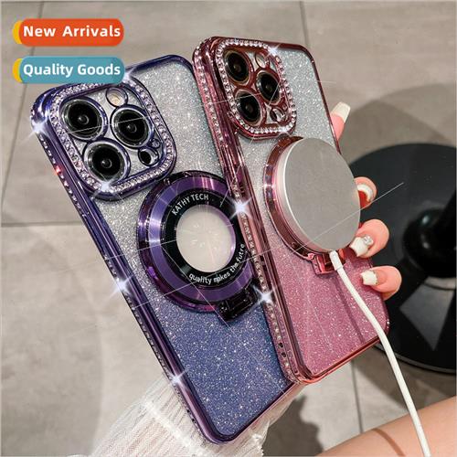 Apple 15 PROMAX case stand electroplated rhinestone magnetic图片