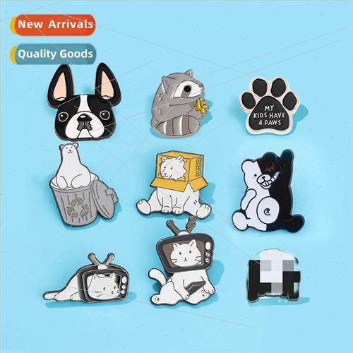 Cute animal series metal badge panda microphone dog bee broo