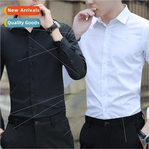 White shirt mens long-sleeved Slim -iron solid color profess