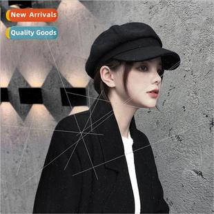 hat sub summer female fall tongue octagonal duck Beret black