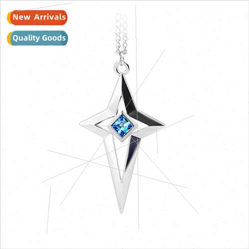Stardust aquamarine diamond necklace Korean hip-hop cross in