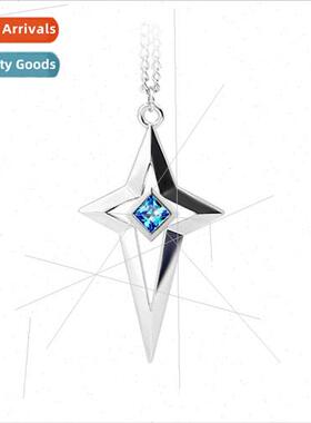 Stardust aquamarine diamond necklace Korean hip-hop cross in