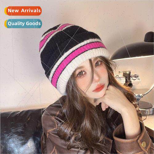 Autumn and winter warm fashion striped colorful wool cap Kor