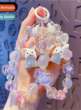 Cartoon bunny transparent beads keychain men and women exqui