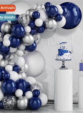 New navy blue silver white colorful sequins balloon arch set