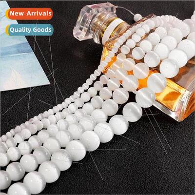 4-12MM white cats eye stone loose beads handmade diy making
