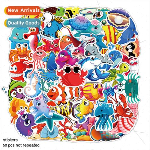 52 pcs of sea creatures crab shrimp whale cartoon stickers c
