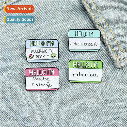 Creative personalized letters HELLO I`M label modeling brooc