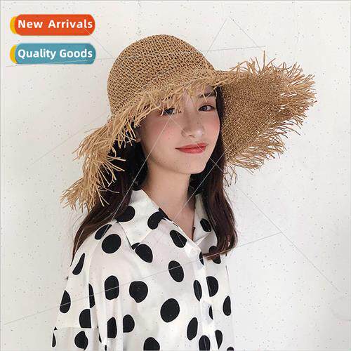 Summer large brim burlap straw hat female tassel hat beach s