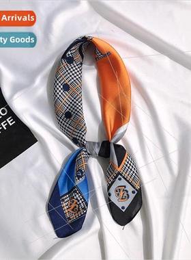 lk scarf with a suit Korean small square scarf color blockin