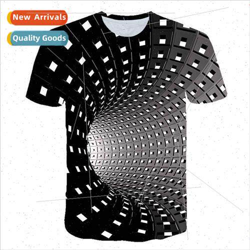 Geometric Spiral 3D T-shirt Printed Short Sleeve Round Neck