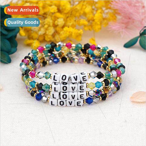 Bohemian minimalist  crystal letter bracelet simple personal