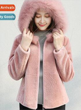 Faux fur sheep shearling coat jacket short fox hair hooded s